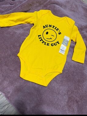 Auntie's Little Guy Yellow Long-Sleeve Baby One-Piece